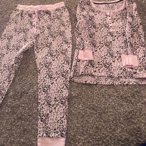 Long John style pajamas the cutest pink leapord print by Jane and Bleecker